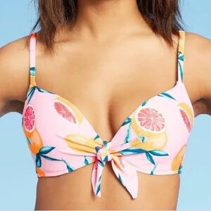 Shade & Shore Womens Front Tie Grapefruit Pink Bikini Swim Suit Top Size 38D